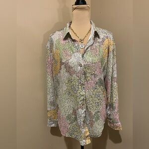 Moon Ryder Sequin Floral Button Down Shirt, size M